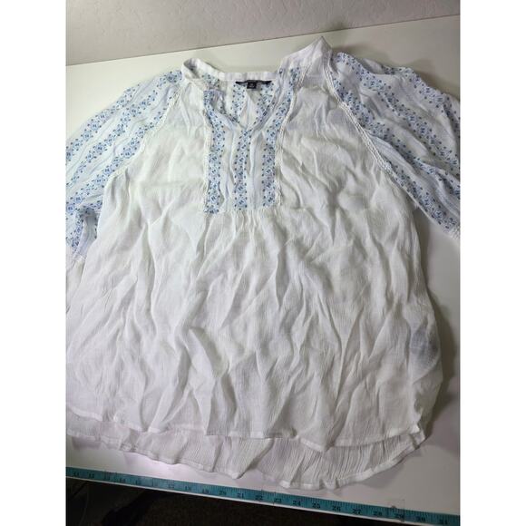 ZAC & RACHEL Blue White Bell Sleeve Boho Hippie Lightweight Semi-Sheer Top SZ 2X - Picture 8 of 10